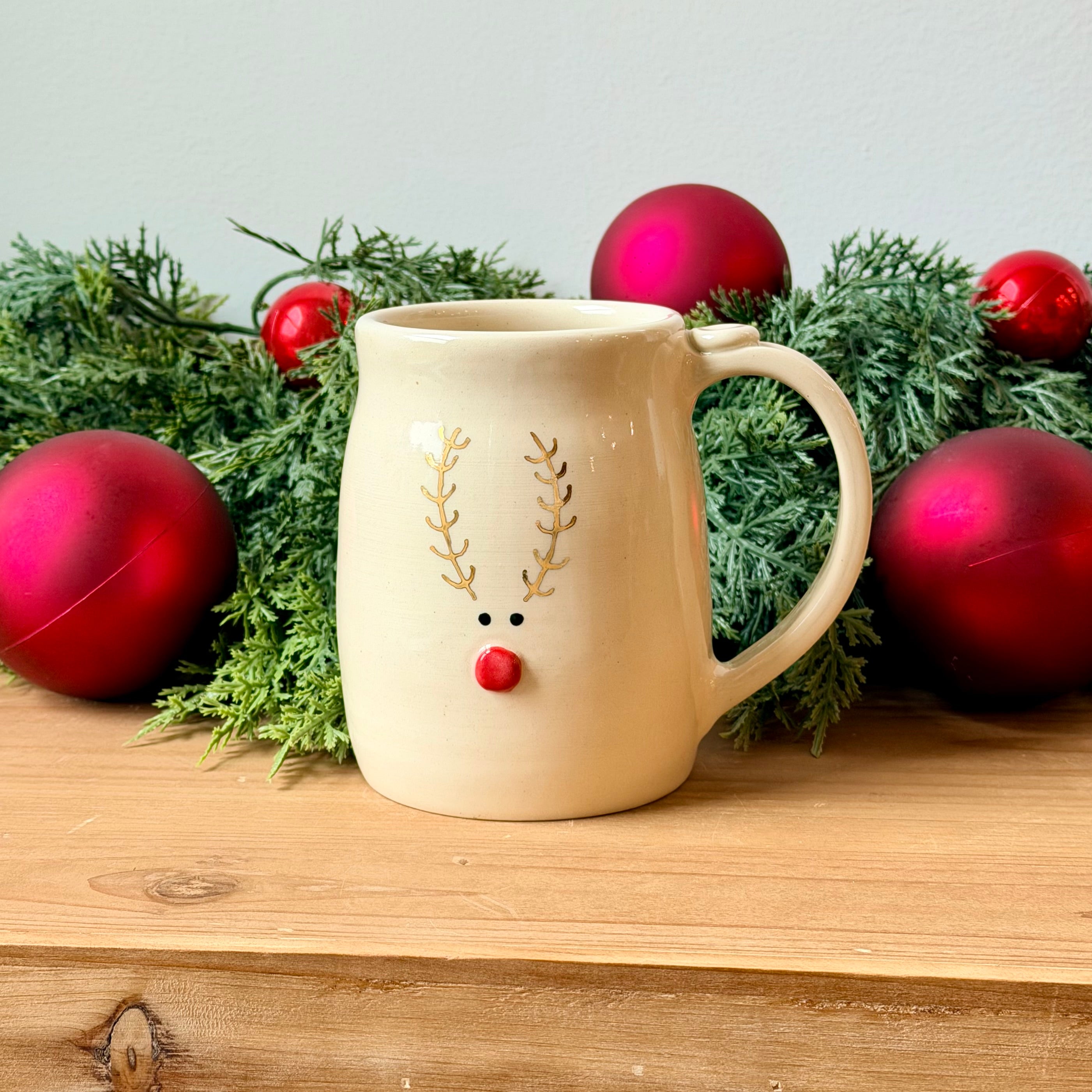 Reindeer Mug with Gold Antlers, 16 oz.