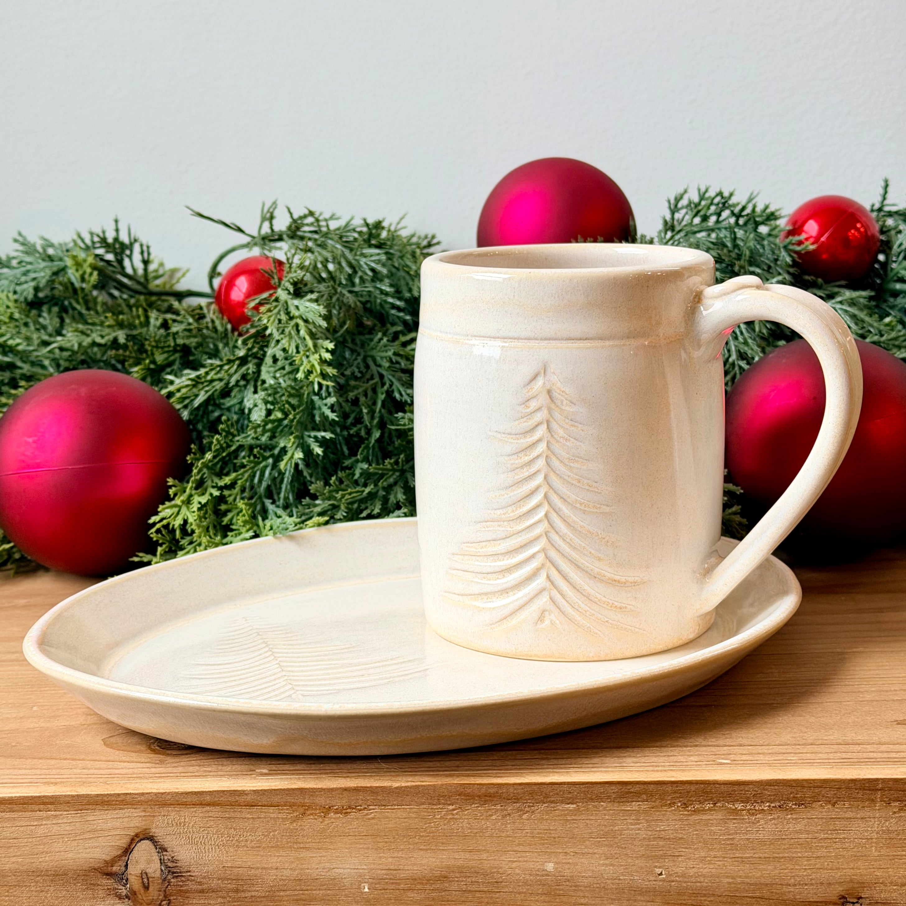 Hand-Carved Tree Mug and Plate Set