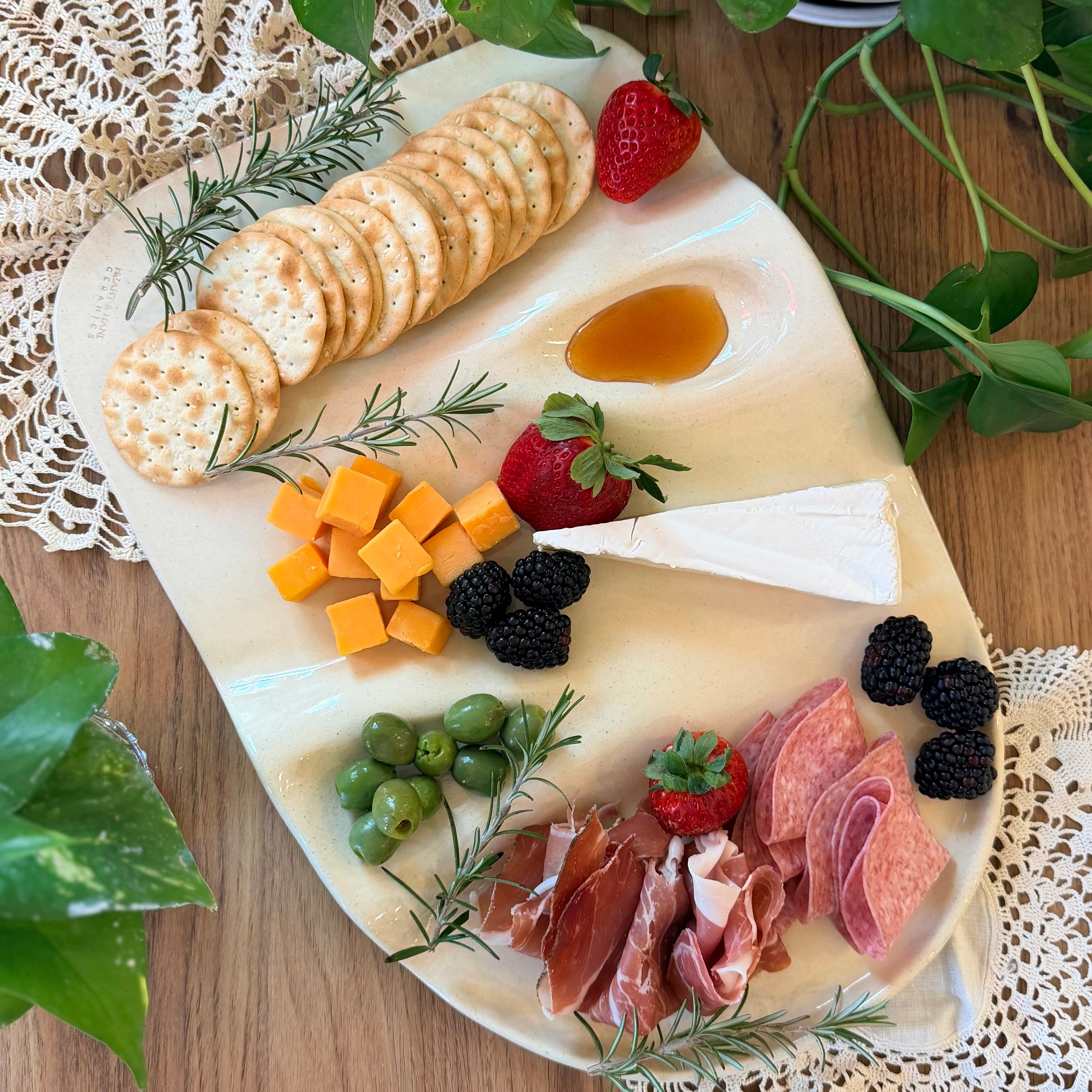 Organic Charcuterie Board with Vintage Silver Set - Cream
