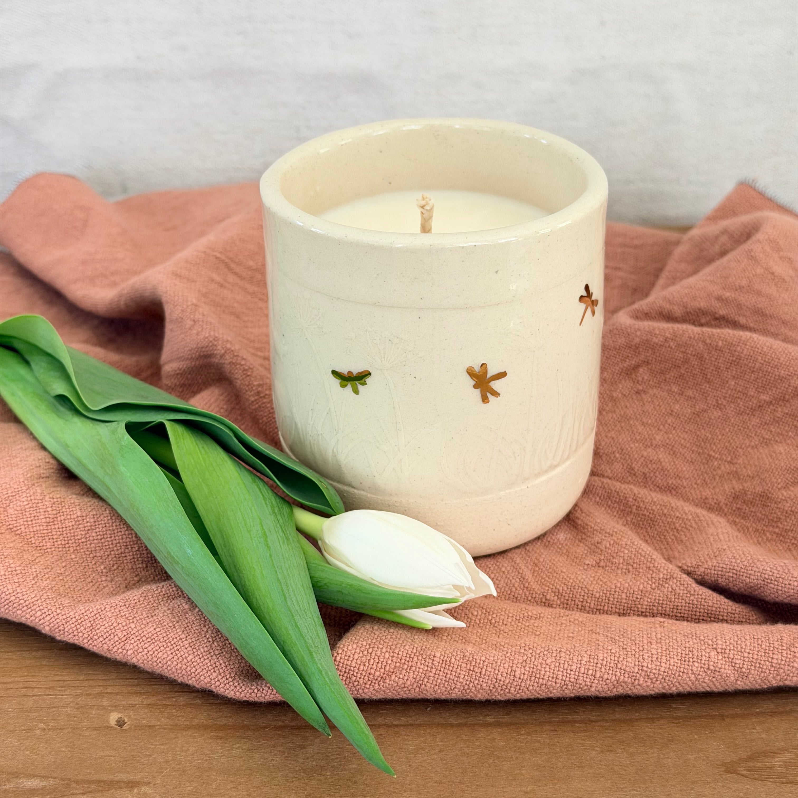 Candle - Golden Dragonflies: Cream, 10 oz.