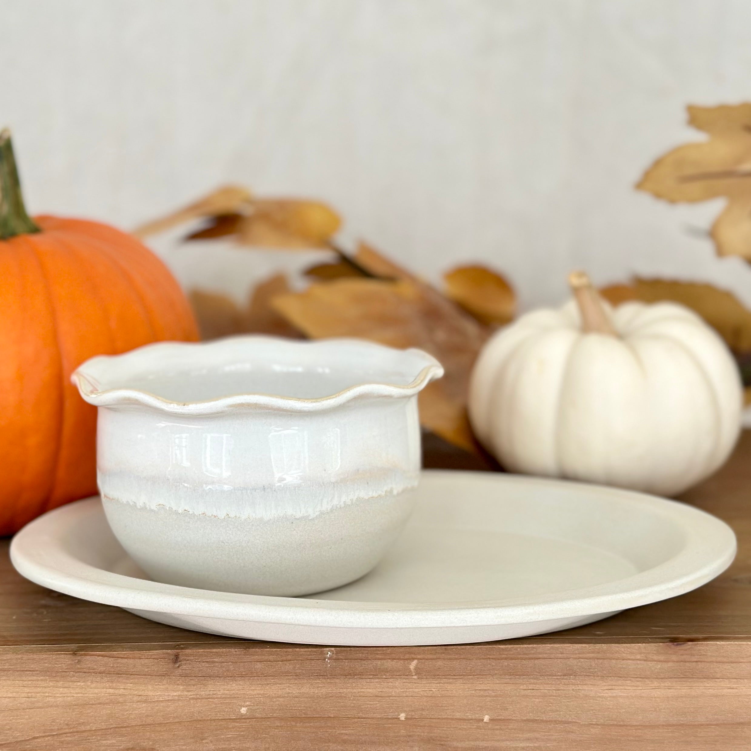 Soup Bowl & Plate Set (Ruffle) - Linen
