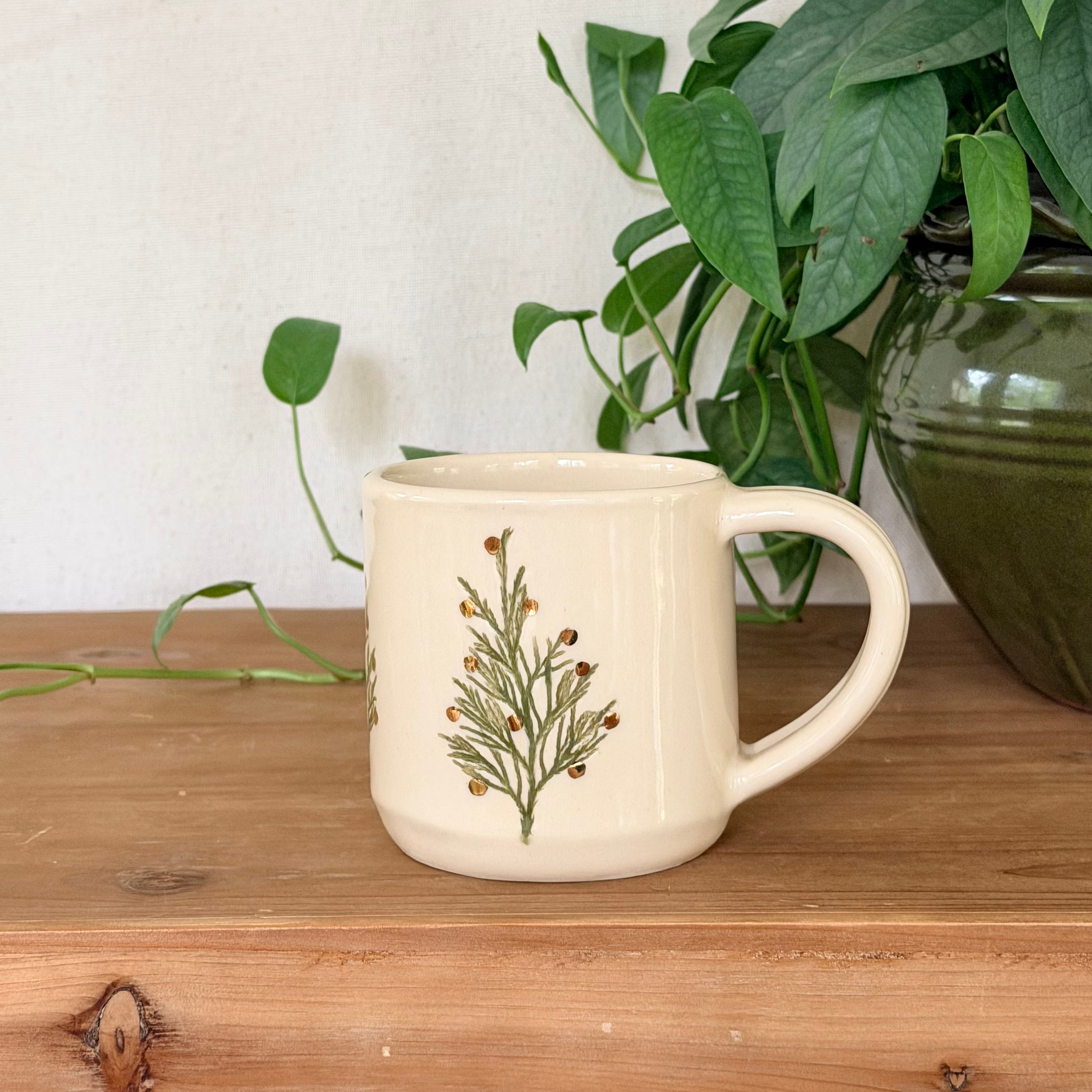 Mug: Pressed Pine with Gold, 10-12 oz.