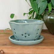 Berry Bowl with Drip Dish - Sea Glass