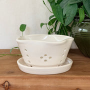 Berry Bowl with Drip Dish - White