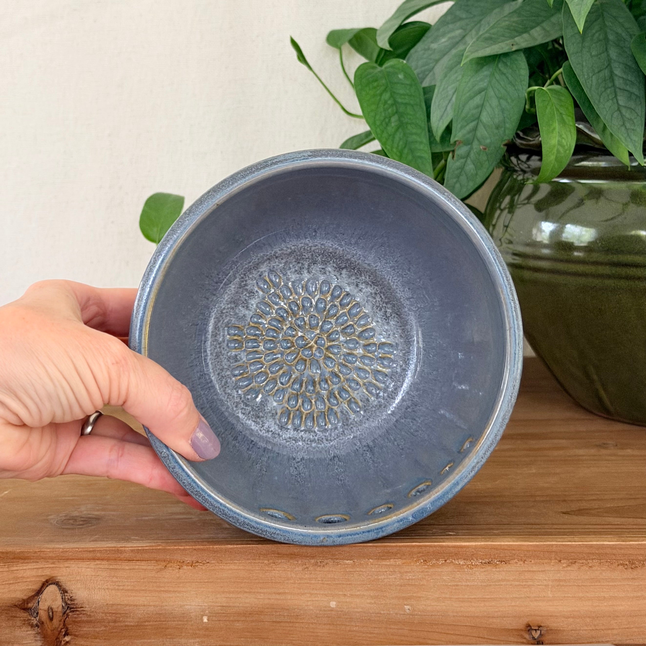 Herb Stripper / Garlic Grater Bowl - Blue Tide