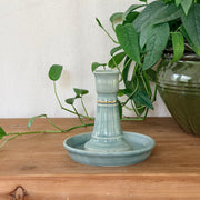 Candlestick Holder and Drip Dish, Straight - Sea Glass