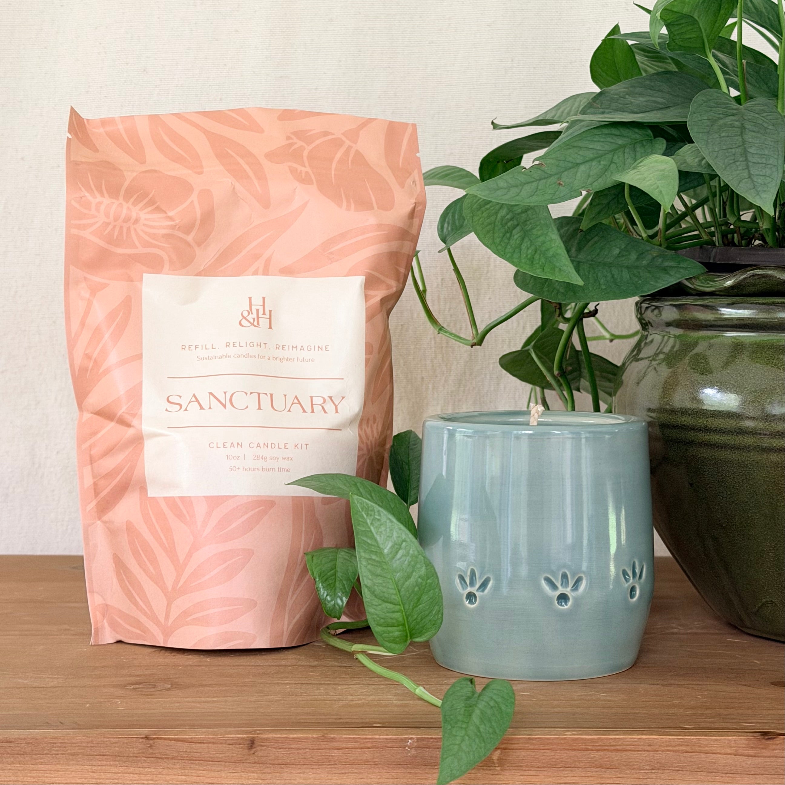 Heart Warmers Sea Glass Candle and Sanctuary Wax Refill Kit BUNDLE