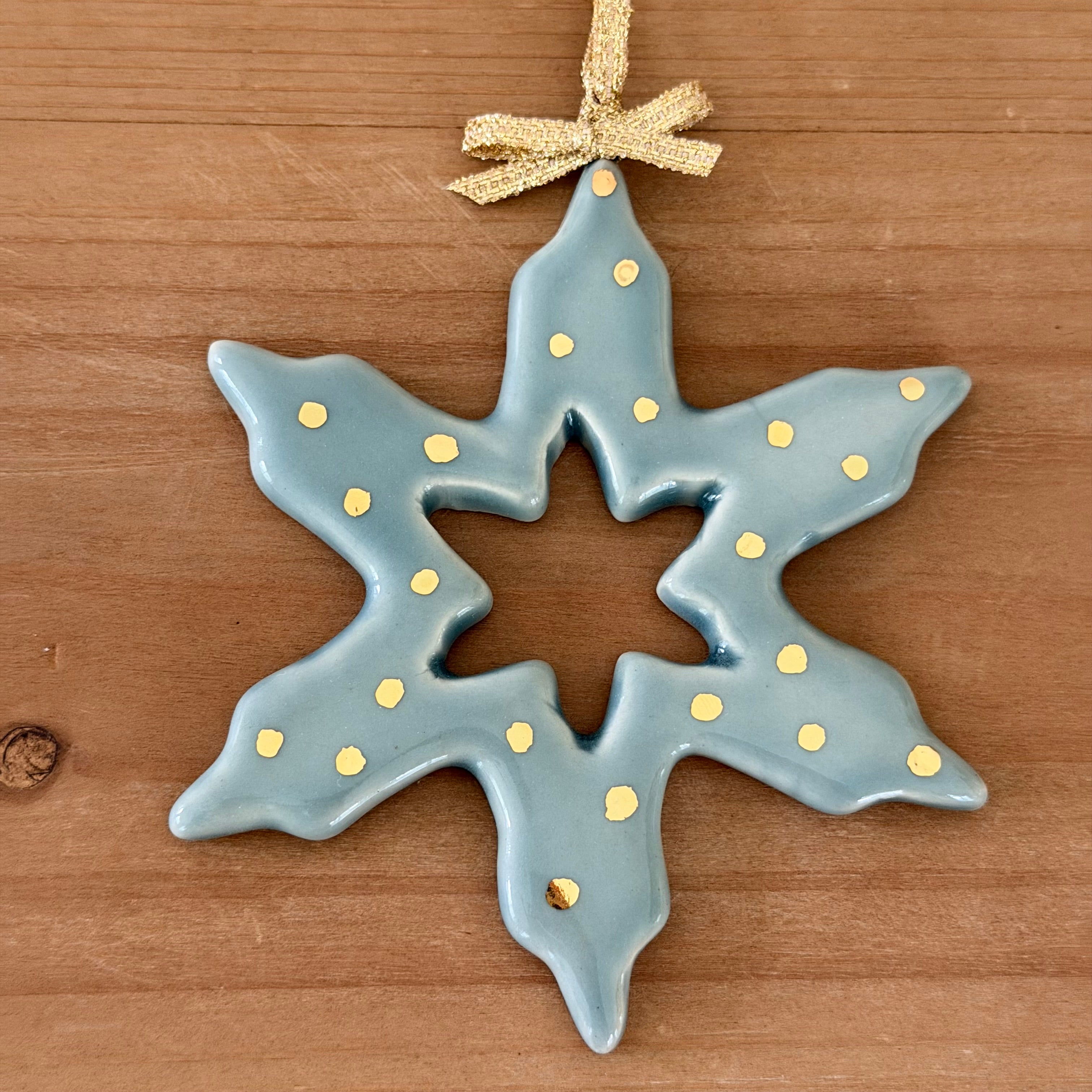 Ornament - Snowflake - Sea Glass - Gold Dots