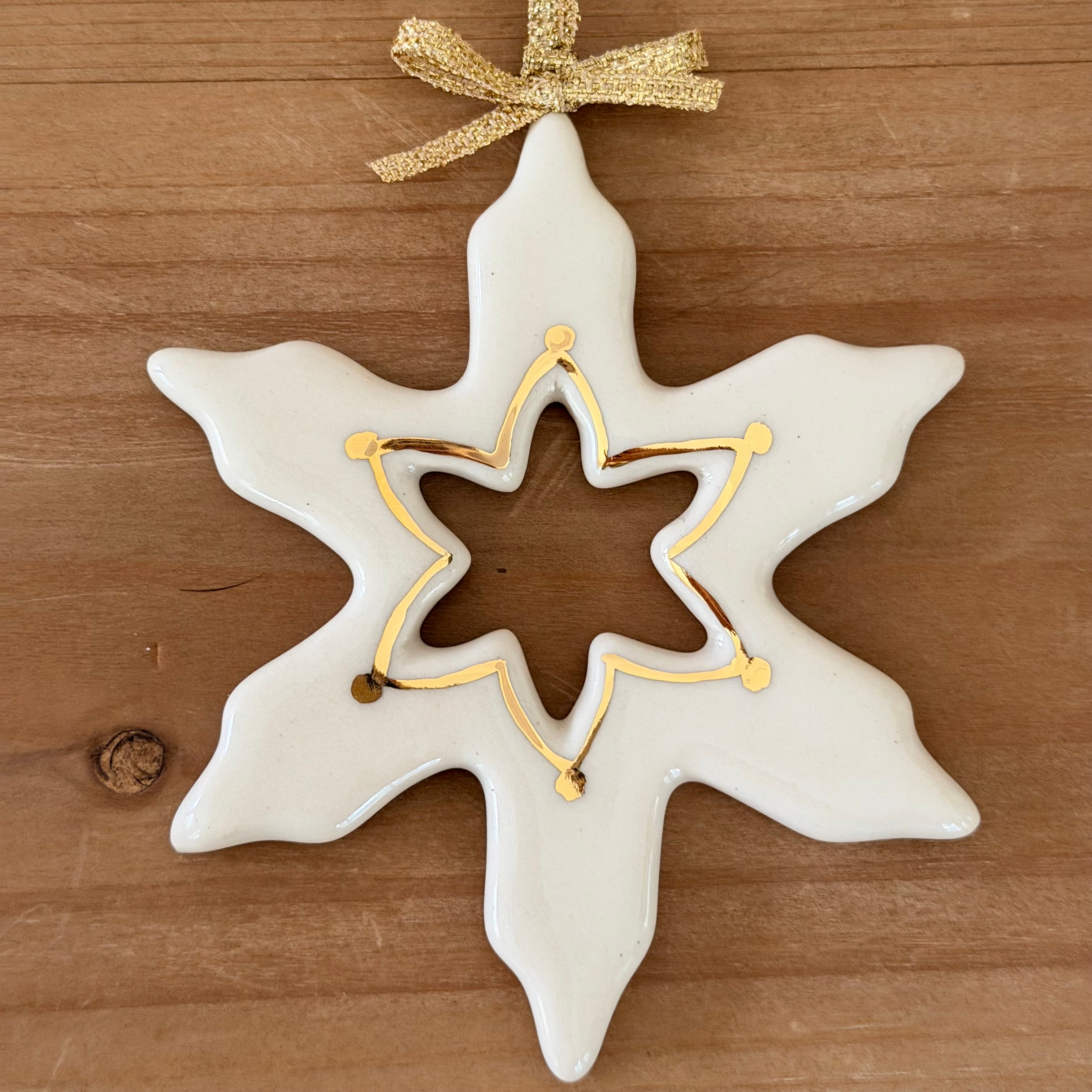 Ornament - Snowflake - White w/ Gold Star