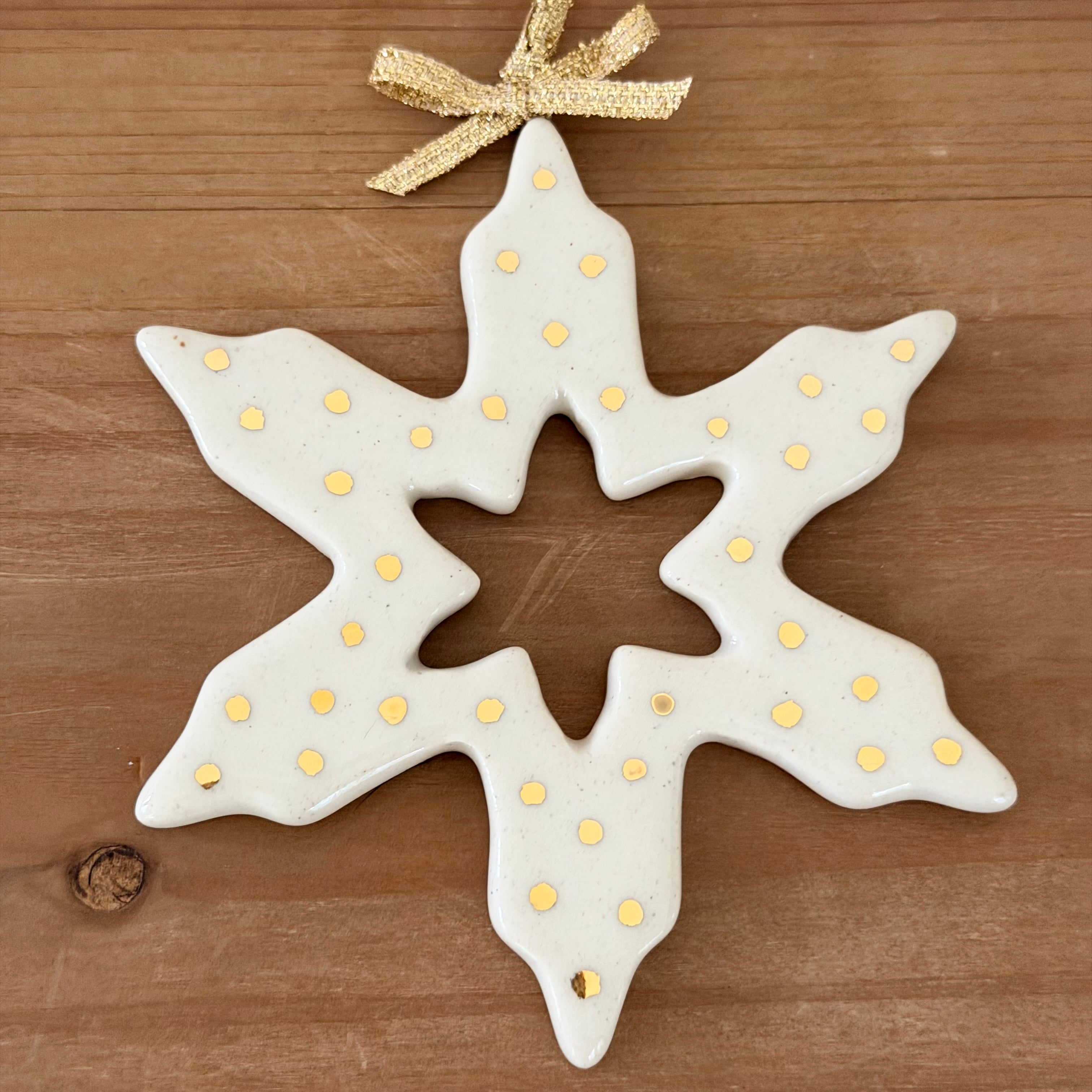 Ornament - Snowflake - White w/ Gold Dots