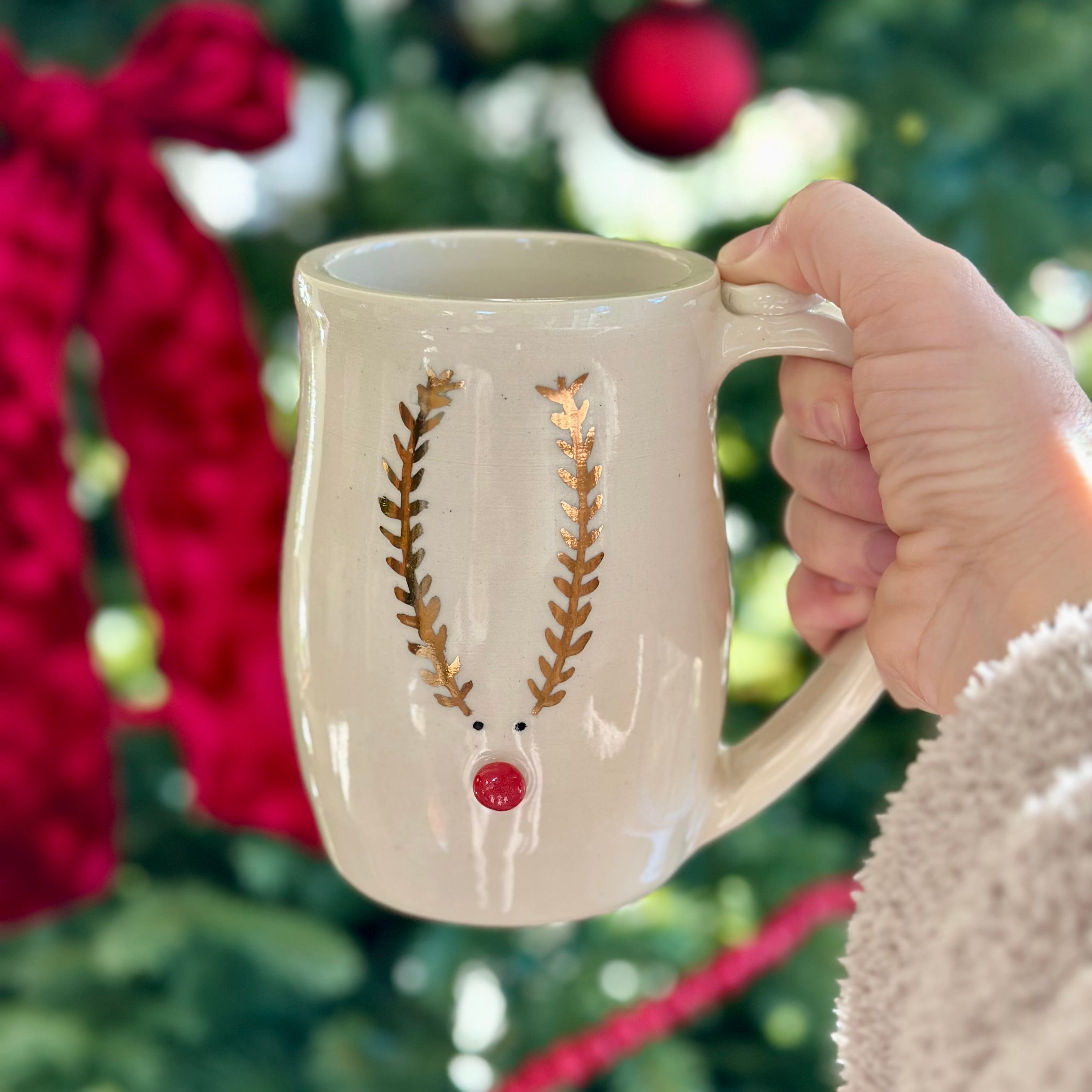 Reindeer Mug with Gold Antlers, 16 oz.