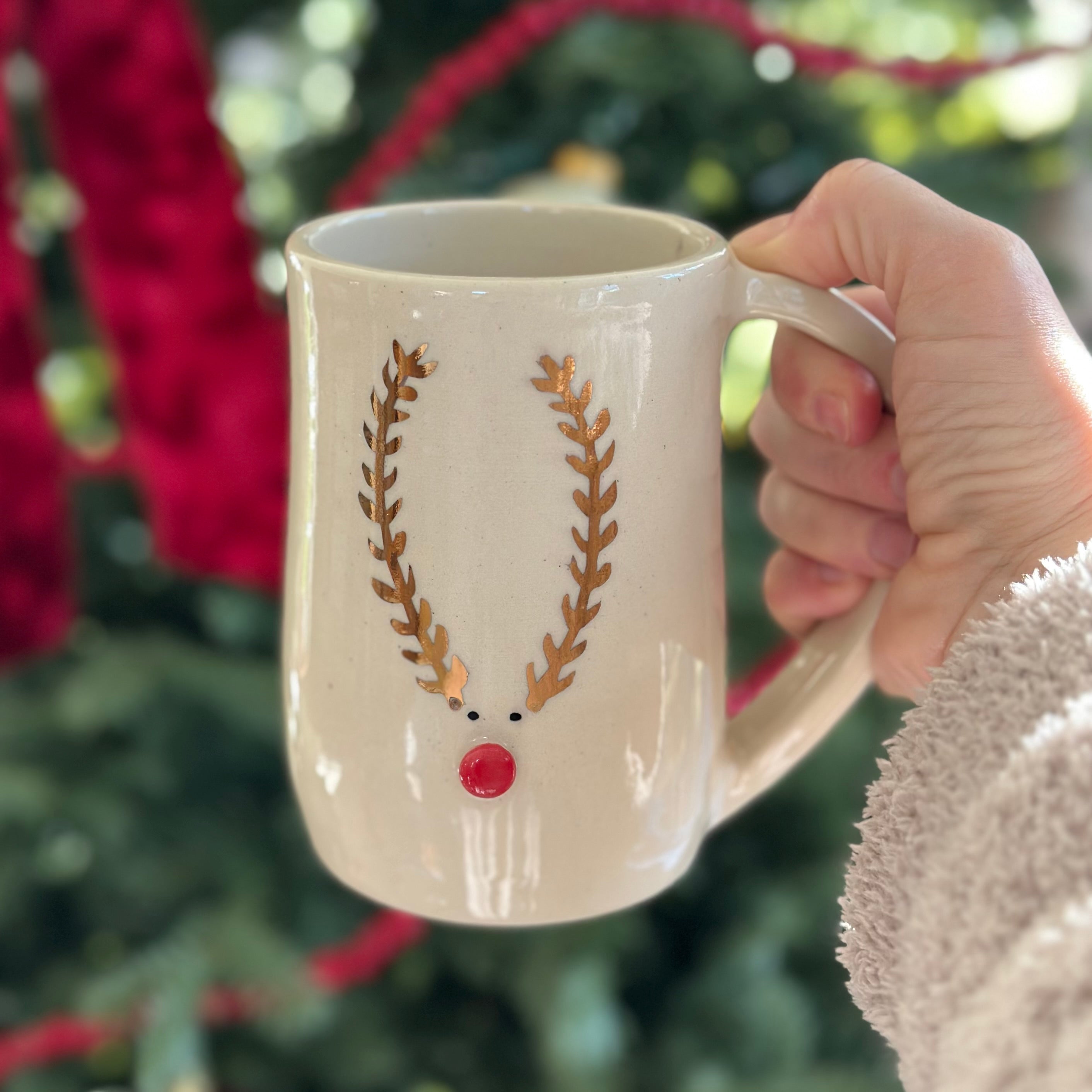 Reindeer Mug with Gold Antlers, 14 oz.