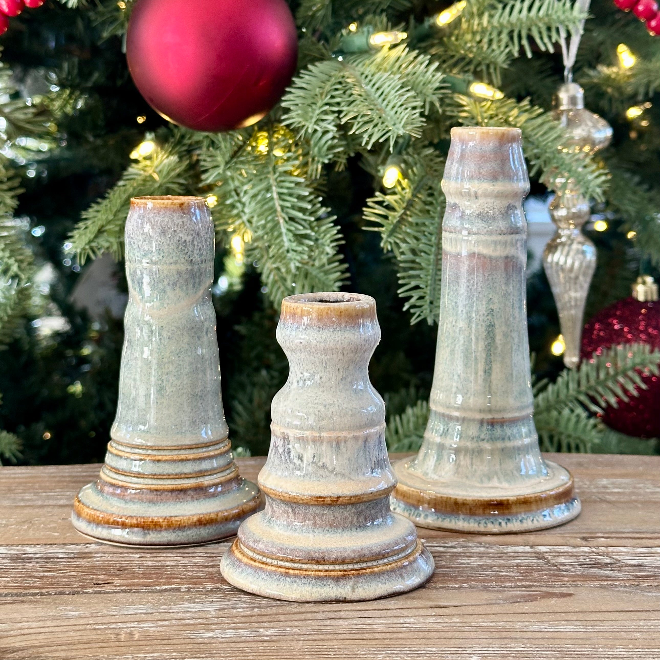 Frosty Candlesticks, Set of 3